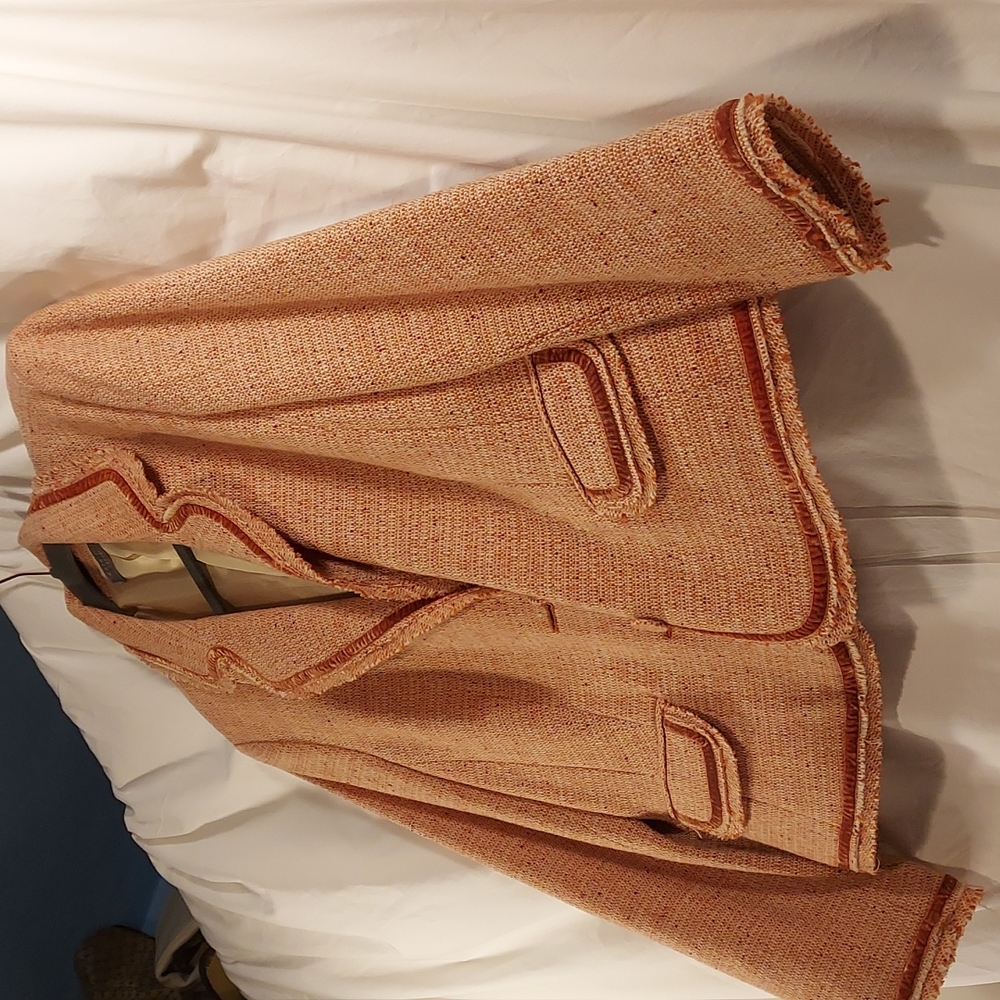 Kate Hill Tan Blazer with Brown Trim